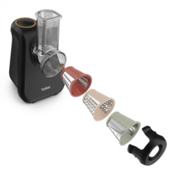 TEFAL MB77EN Electric Grater and Spiralizer, 260 W, 5 Cones, Black/Silver