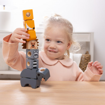 Melissa & Doug Blockables Woodland Friends Set - Wooden Animal Building Blocks with Stickers
