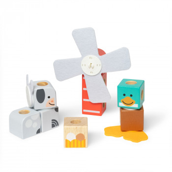 Melissa & Doug Blockables Farm Friends Wooden Stacking Blocks Set - 18-Piece Solid Wood Building Toy with Animal Faces, Storage Tray, Ages 2+