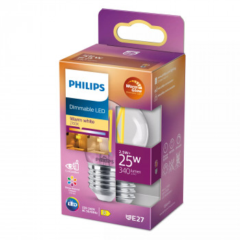 Philips LED Classic WarmGlow P45 Clear Dimmable E27 2.3W 250lm 2200-2700K