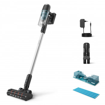 Philips Aqua 3000 Series XC3131/01 Cordless Stick Vacuum Cleaner with Wet & Dry Cleaning, 21.6 V, 50 min Runtime, 0.3 L Dust Bin, LED Aqua Nozzle, Handheld Mode, White
