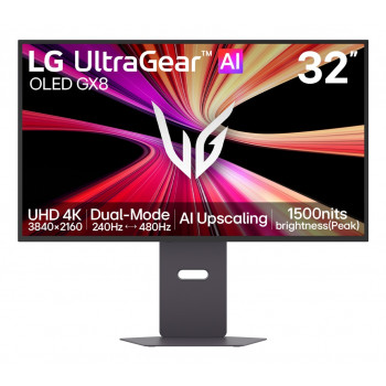 LG UltraGear Evo AI 32GX870B-B 31.5 inch Tandem OLED Gaming Monitor, 4K 240Hz / FHD 480Hz, HDR500, USB-C 90W