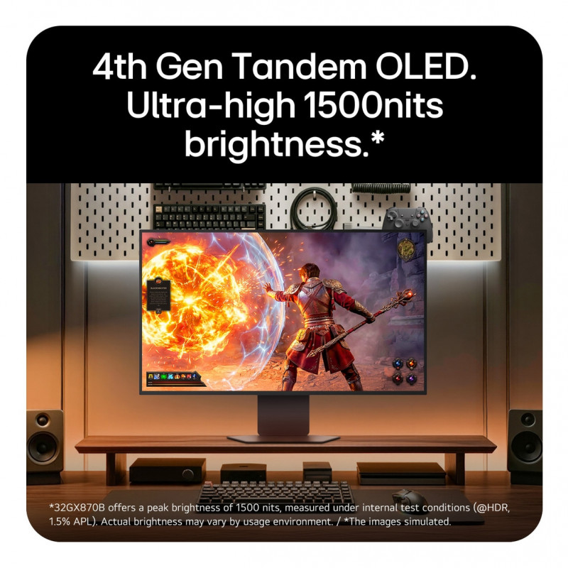 LG UltraGear Evo AI 32GX870B-B 31.5 inch Tandem OLED Gaming Monitor, 4K 240Hz / FHD 480Hz, HDR500, USB-C 90W