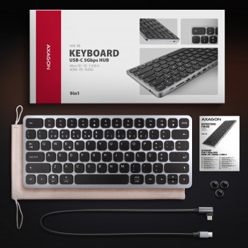 AXAGON HMC-KB-PT USB-C 5Gbps Keyboard (PT) 9-in-1 Hub