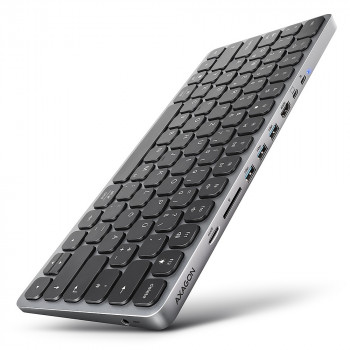 AXAGON HMC-KB-GE USB-C 5Gbps Keyboard with 9-in-1 Hub, German Layout, HDMI 4K, Gigabit Ethernet, 100W PD, Card Reader, Black