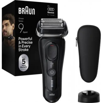 Braun Series 9 Sport 9110s Electric Shaver, Wet & Dry, SyncroSonic Technology, 5 Shaving Elements, 60 min Runtime, LED Display, Precision Trimmer, Black/Grey