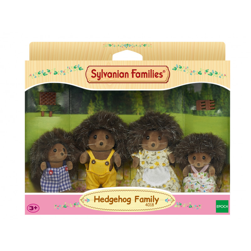 KAISER ELEKTRO Sylvanian Families Hedgehog Family of Stachel - Collectible Flocked Animal Figures Playset, 4 Figures with Comb, Ages 3+