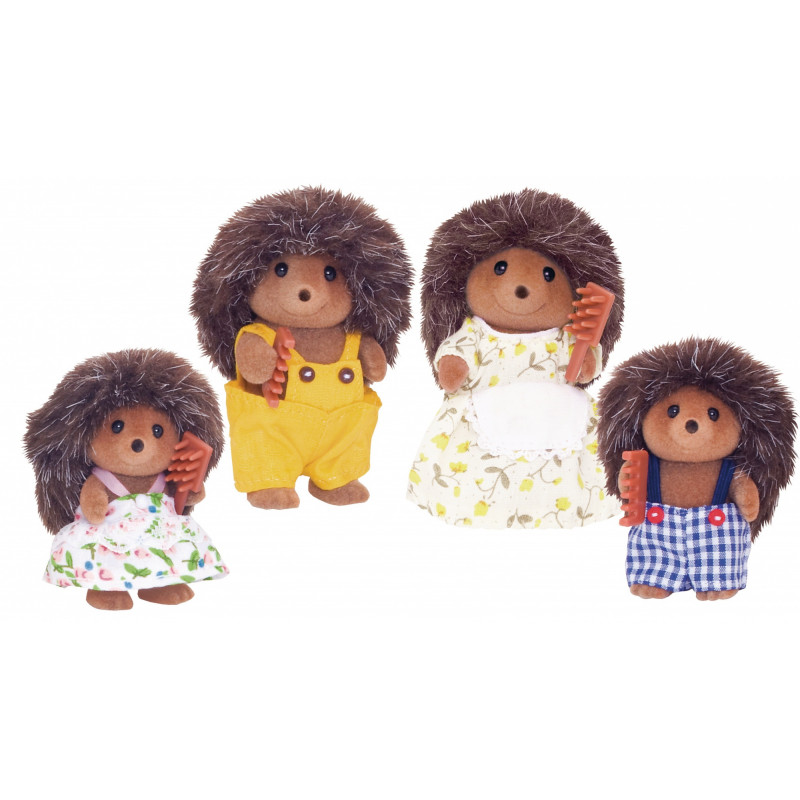 KAISER ELEKTRO Sylvanian Families Hedgehog Family of Stachel - Collectible Flocked Animal Figures Playset, 4 Figures with Comb, Ages 3+