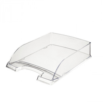 LEITZ Letter Tray Transparent Plus, DIN A4, Crystal Clear Polystyrene, High-Gloss, Stackable Vertical or Offset 5226-00-02