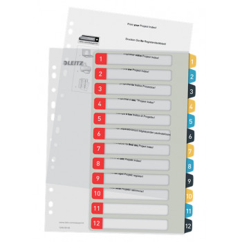 Leitz Cosy A4 Printed Index Divider Set, 1-12, PP, Multi-Coloured 12480000