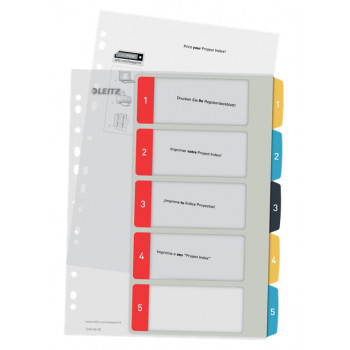 Leitz 12400000 Numerical Index Dividers, A4, 10 Tabs, Polypropylene, Grey Tabs, Transparent Body, Universal Punching