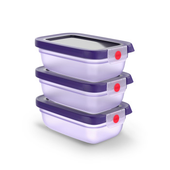 EMSA ONECLICK Food Storage Container Set, 3 x 0.5 L, Violet, Leak-Proof, BPA-Free 3110601837