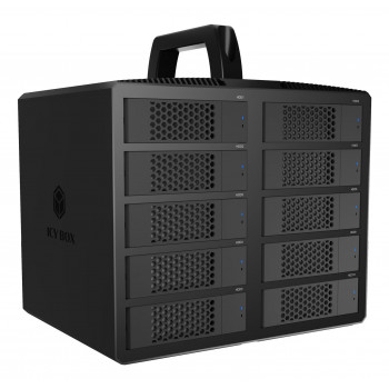 ICY BOX IB-3710-C31 10-Bay USB 3.2 Gen 2 JBOD Enclosure for 2.5 inch/3.5 inch SATA HDD/SSD, Single Mode, USB-C to C Cable, 200 W PSU, Black