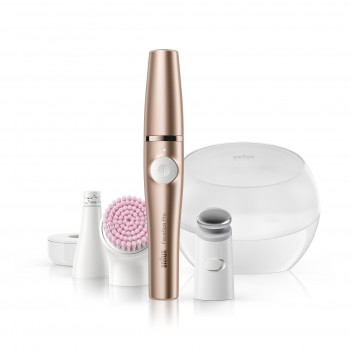 Braun FaceSpa Pro 921 3-in-1 Facial Epilator, Cleansing Brush & Toning Device, Bronze-White