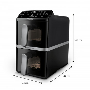 Philips Ovi Stacked Dual Basket 4000 Air Fryer 9L 2700W Black & Silver NA461/00