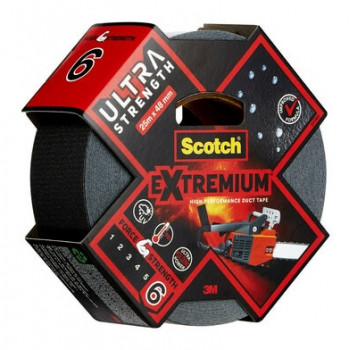 3M Extremium Black Duct Tape 48 mm x 25 m, 6 Rolls - Waterproof UV-Resistant Repair Tape 7100205699