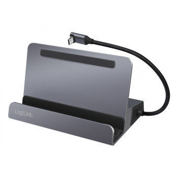 LogiLink UA0408 USB-C Docking Station with Tablet Stand, HDMI 4K@60Hz, 100W PD, Gigabit Ethernet, Silver