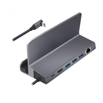 LogiLink UA0408 USB-C Docking Station with Tablet Stand, HDMI 4K@60Hz, 100W PD, Gigabit Ethernet, Silver