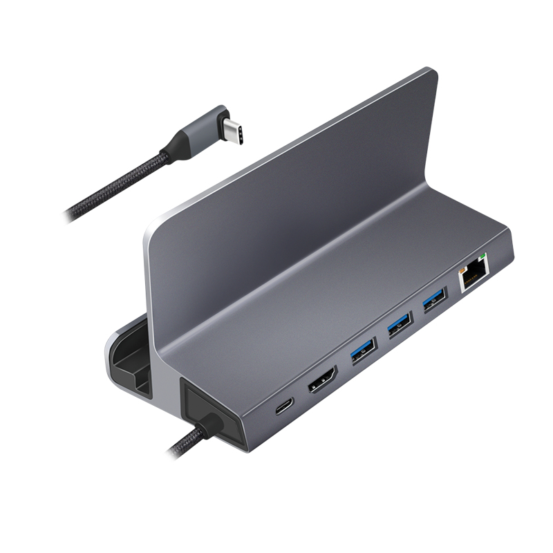 LogiLink UA0408 USB-C Docking Station with Tablet Stand, HDMI 4K@60Hz, 100W PD, Gigabit Ethernet, Silver