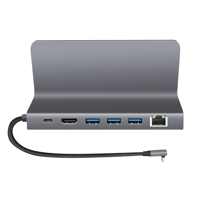 LogiLink UA0408 USB-C Docking Station with Tablet Stand, HDMI 4K@60Hz, 100W PD, Gigabit Ethernet, Silver