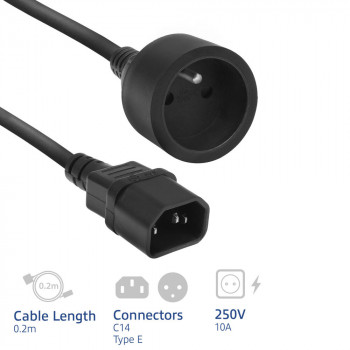 ACT Power Cord C14 to Type E Female 0.2m Black 10A AK5385