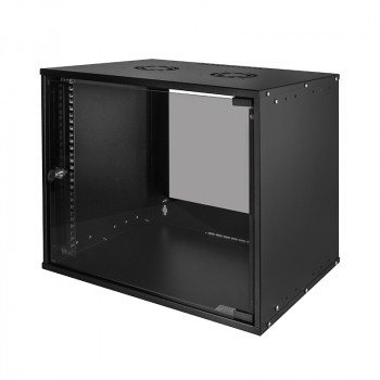 LogiLink 19 inch Wall-Mount Cabinet ECO 9U, 550mm Depth, Glass Door, Black RAL 9005, Pre-assembled W09C55B