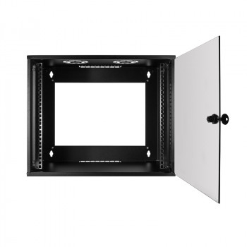 LogiLink 19 inch Wall-Mount Cabinet ECO 9U, 550mm Depth, Glass Door, Black RAL 9005, Pre-assembled W09C55B