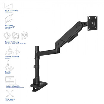 ACT Monitor Arm 45 Inch Office Solid Pro Gas Spring Pole Mounted 1 Monitor (AC8329)