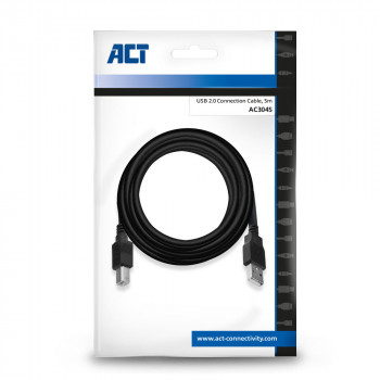 ACT AC3045 USB 2.0 Cable, USB-A Male to USB-B Male, 5 m, Black