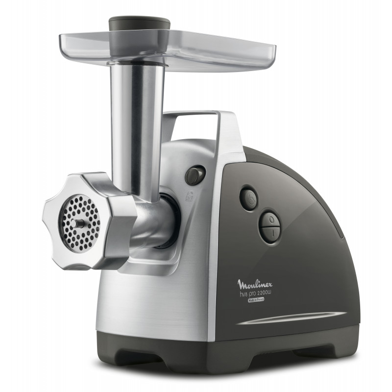 Moulinex ME6868 HV8 Pro 4-in-1 Meat Grinder, 2200 W, 4.5 kg/min, 3 Stainless Steel Discs, Kebbe & Sausage Attachments, Black/Silver