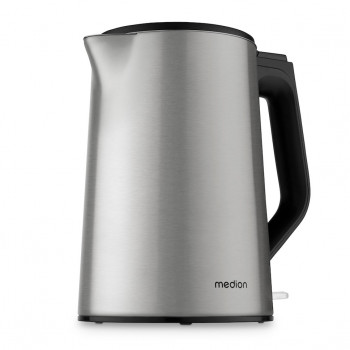 MEDION Life MD12105 Double-Walled Electric Kettle 1.5 L 2200 W Silver with Strix Controller