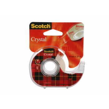 3M Scotch Crystal Clear Tape with Hand Dispenser, 19 mm x 15 m, Transparent, Light and Noiseless, 1 Roll 6-1915D