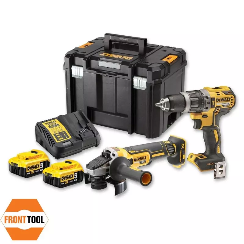 Power tool combo kit DeWALT DCK2080P2T-QW — 18V Li‑Ion 5Ah (2x), DCG405 grinder, drill/driver, M14 sanding disc thread, carry case