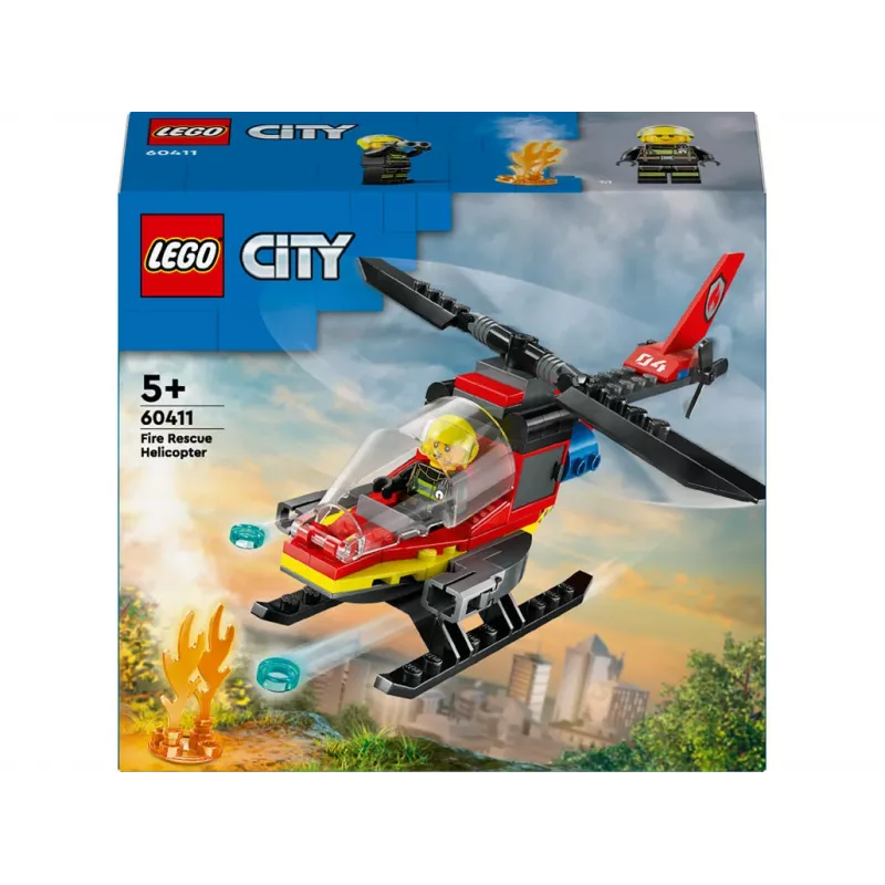 LEGO City Fire Helicopter 60411 construction toy, 85 pieces, rotating blades, 1 minifigure, age 5+ (220×90×60 mm)