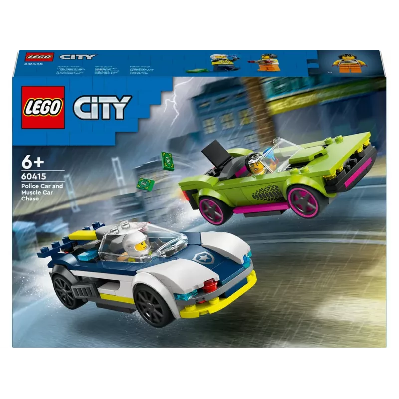 LEGO City playset 60415 Police Car and Muscle Car Chase — 213 pieces, 2 minifigures, age 6+