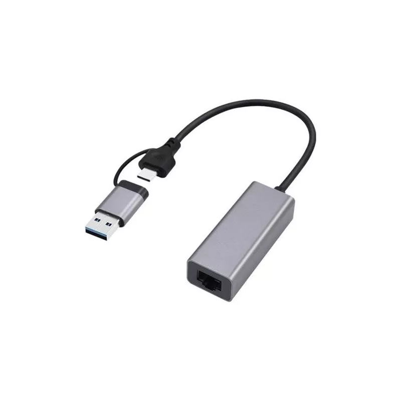 USB 3.1 Type-C Gigabit Network Adapter Gembird A-USB3AC-LAN-01 — 1× RJ-45, 1000 Mbps, USB 3.2 Gen 1, metal housing, grey