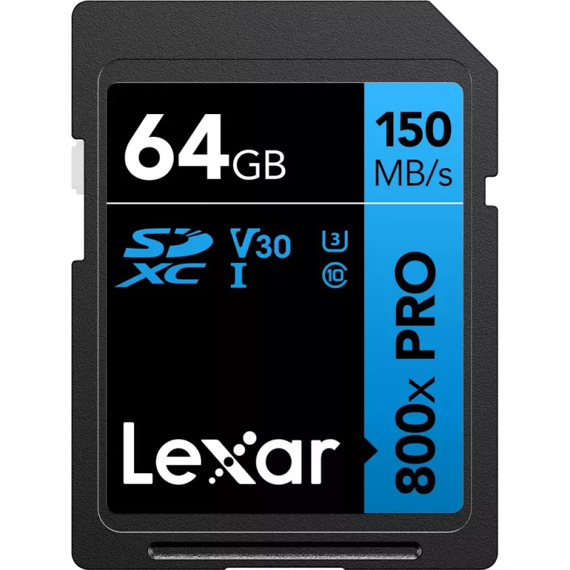 SDXC flash memory Lexar 64 GB UHS-I 800xPRO — Class 10, U3, V30, 150 MB/s