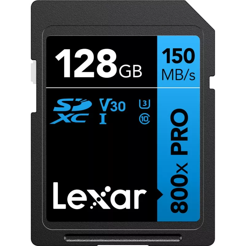 SDXC memory card Lexar 128GB UHS-I 800xPRO Class 10 U3 V30 — 150 MB/s read, 45 MB/s write, black