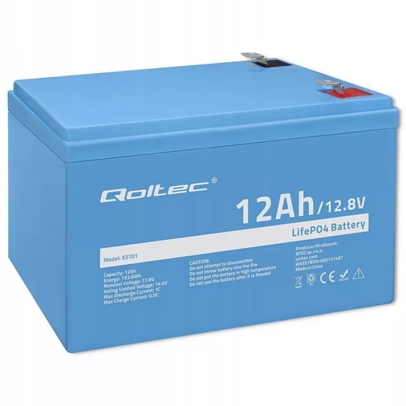 Qoltec LiFePO4 Lithium-Iron-Phosphate Battery 12.8V 12Ah 153.6Wh with BMS