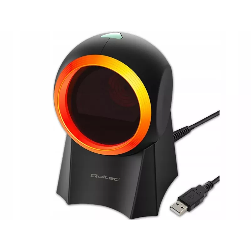 Wired desktop barcode scanner QOLTEC 50857 — 1D/2D, USB, ABS housing, black, 1.75 m cable