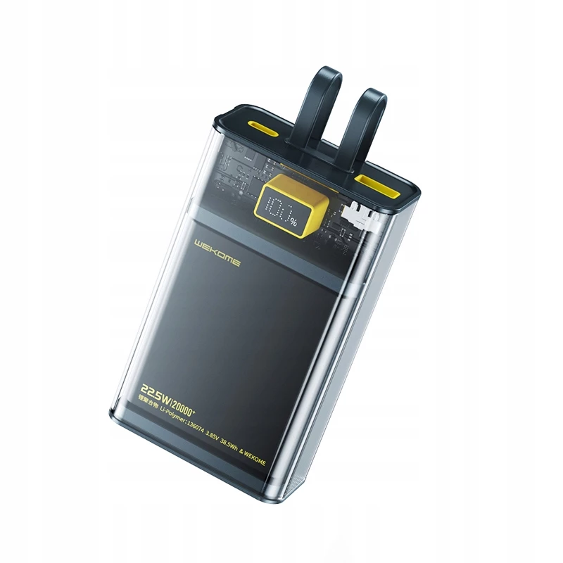 WEKOME WK-WP-325 Vanguard Series Power Bank, 20000 mAh, Built-in USB-C and Lightning Cable, PD 20 W + QC 22.5 W