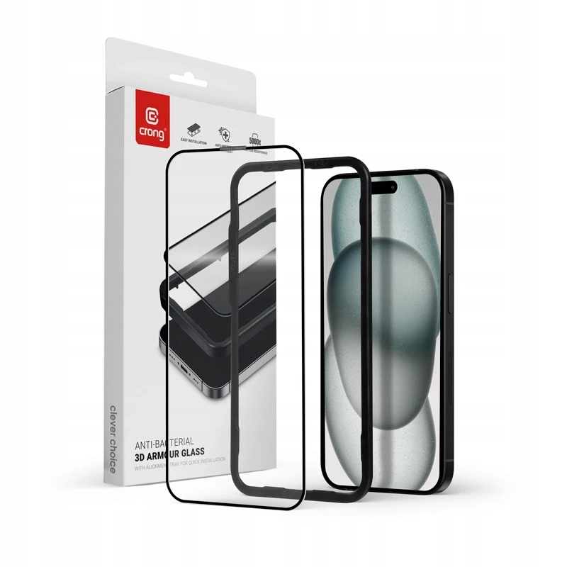 Tempered glass screen protector Crong CRG-AB3DAG-IP15 — 9H hardness, 0.33 mm thickness
