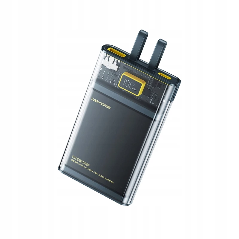 WEKOME WK-WP-323 Vanguard Series Power Bank, 10000 mAh, Built-in USB-C and Lightning Cable, PD 20 W + QC 22.5 W