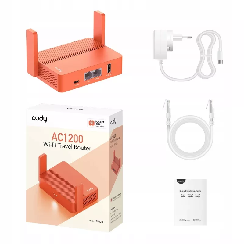 Portable router Cudy AC1200 (TR1200) — Orange, AC powered, 1x RJ-45 LAN/WAN, USB 2.0