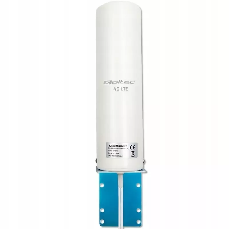 Outdoor omnidirectional 4G LTE antenna QOLTEC 57044, 5 dBi, 600–2700 MHz, 50 W, 50 Ω, white copper housing