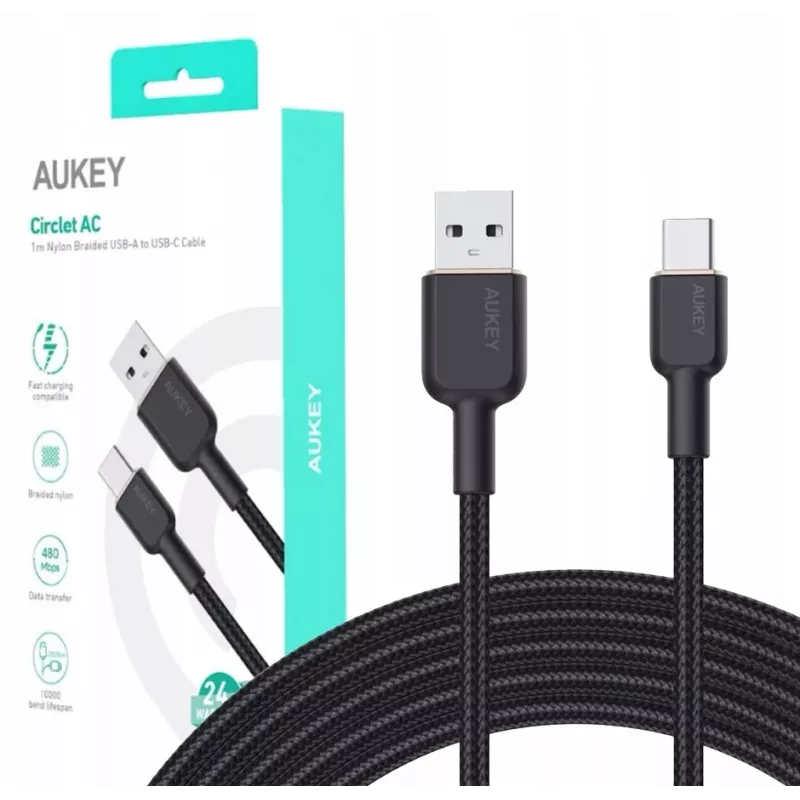 USB A to USB C cable Aukey CB-NAC1, 1 m, braided nylon, USB PD 60W, USB 2.0