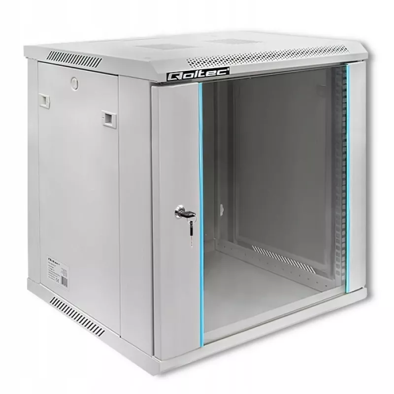 QOLTEC 54485 19-Inch 12U Wall-Mount Rack Cabinet, 600x450x635 mm, Black