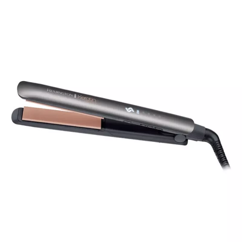 Straightening iron Remington S8598 Warm Black Grey — ceramic plates 11 cm, 5 heat levels, 160–230°C, 3 m cord, carry case
