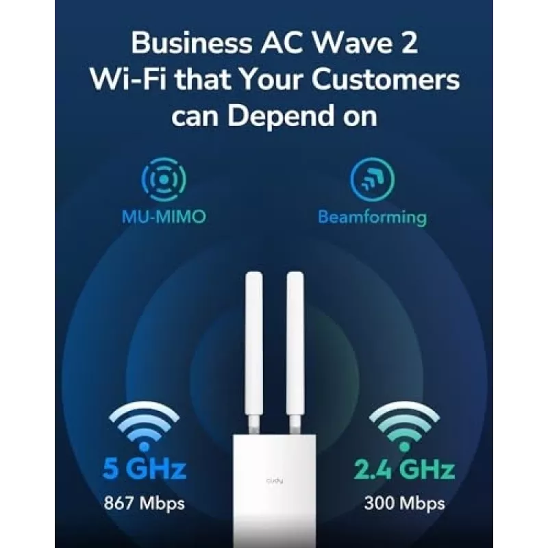 Access Point Cudy AP1300 Outdoor — dual-band 2.4/5 GHz, 300/867 Mbps, IP65, PoE, 2 external RP‑SMA antennas