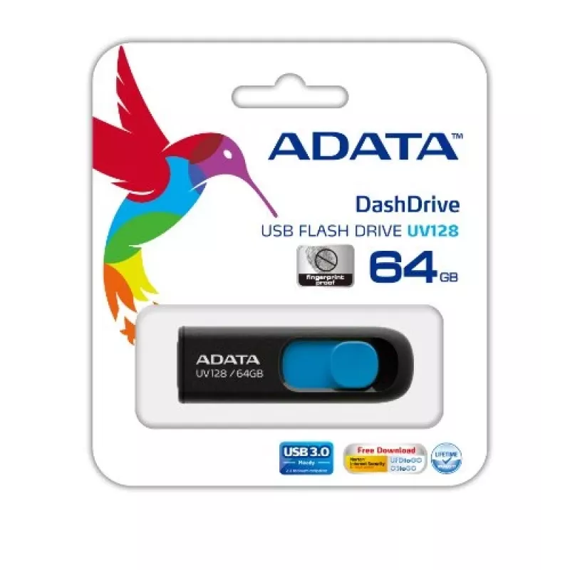 ADATA 64GB DashDrive UV128 USB flash drive USB Type-A 3.2 Gen 1 (3.1 Gen 1) Black, Blue